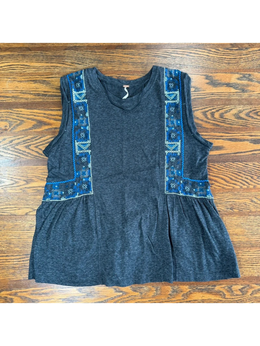 Free People Marcy Embroidered Peplum/Tank Dark Gray Sleeveless Size Medium